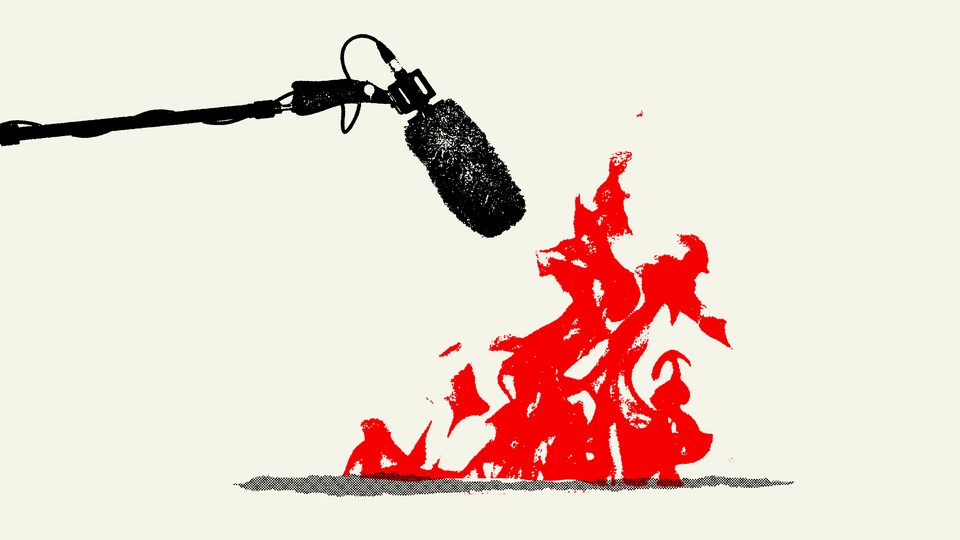 Illustration of a microphone and flames