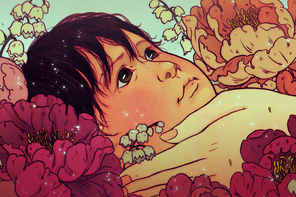 an illustration of a baby surrounded by flowers