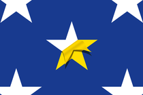 The American flag, but a European yellow star is peeling off of a white star