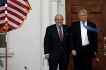 Donald Trump stands with Rudolph Giuliani before their meeting at Trump National Golf Club in Bedminster, New Jersey.