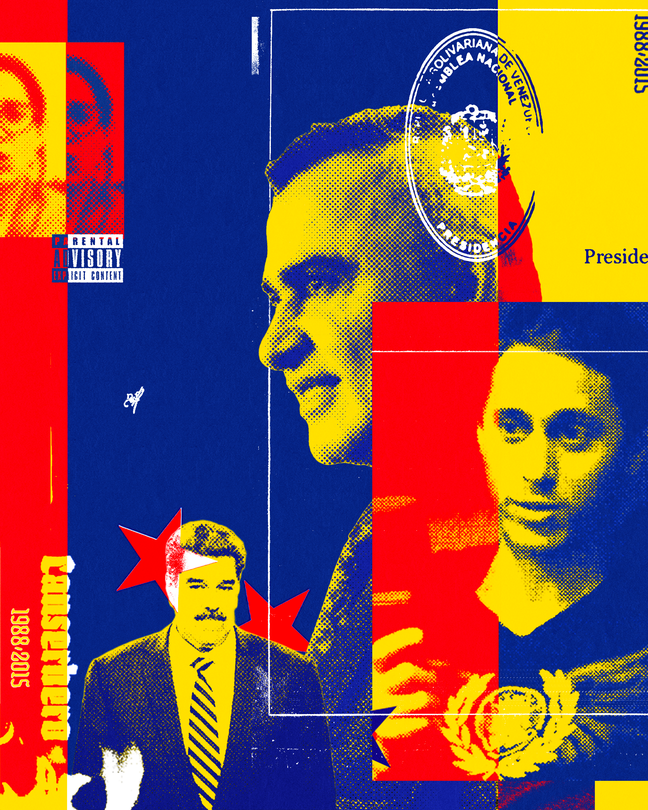 Collage of Maduro and people involved in the case of Canserbero in the colors of Venezuelan flag