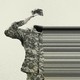 Photo illustration shows a faceless person in uniform being stretched and distorted.