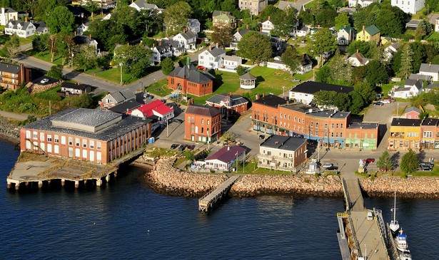 An aerial photo of downtown Eastport