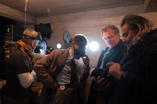 image of Christopher Nolan and Cillian Murphy on the set of Oppenheimer