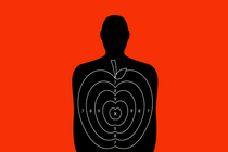 An illustration of target practice for a shooting range with an apple design over it.