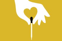 Illustration of a heart-shaped hand holding a pipette against a yellow background