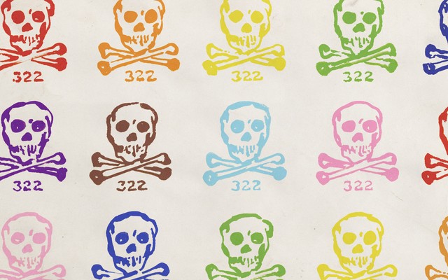 An illustration of the Skull and Bones emblem in the colors of the rainbow