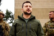 A photo of Ukrainian President Volodymyr Zelensky