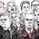 Pen and ink drawings of 14 of Trump's very best associates
