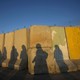 The shadows of Palestinian women at the Qalandiya checkpoint outside the West Bank city of Ramallah
