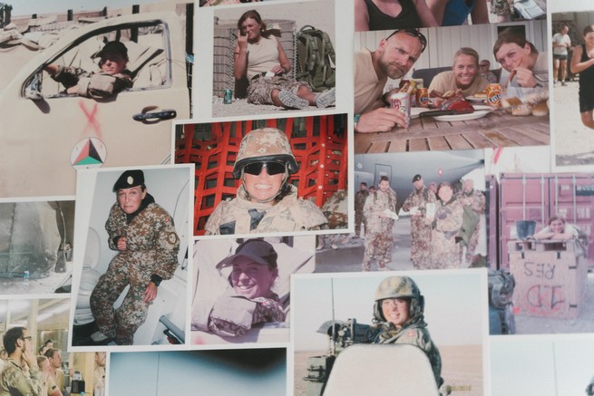 Photographs of Sophie Bruun are seen on a wall