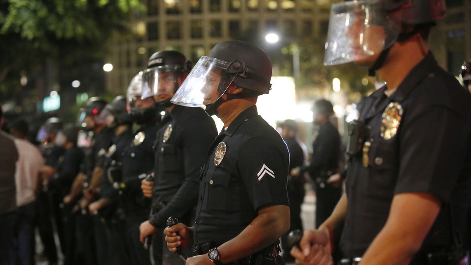 Los Angeles police officers. The LAPD got an F rating from the Campaign Zero scorecard.
