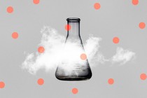 A lab beaker obscured by a cloud