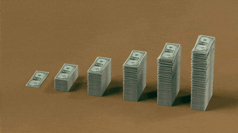 Stacks of dollar bills change in size