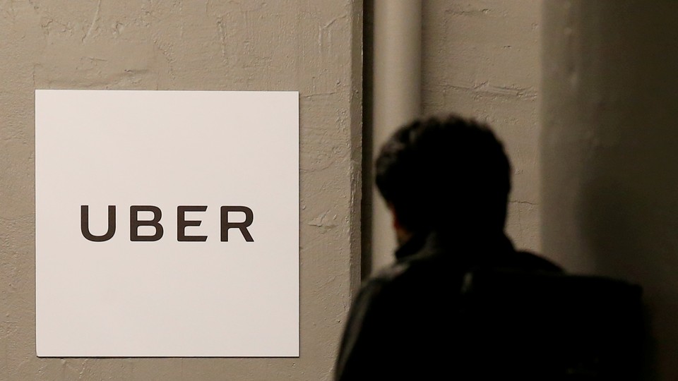 A man at Uber's office in Queens, New York 