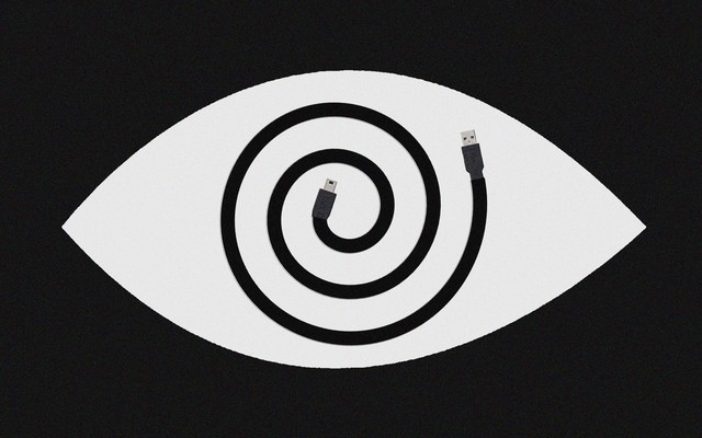 A coiled cable nestled inside the silhouette of an eye