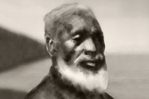 A portrait illustration of Josiah Henson with a coast behind
