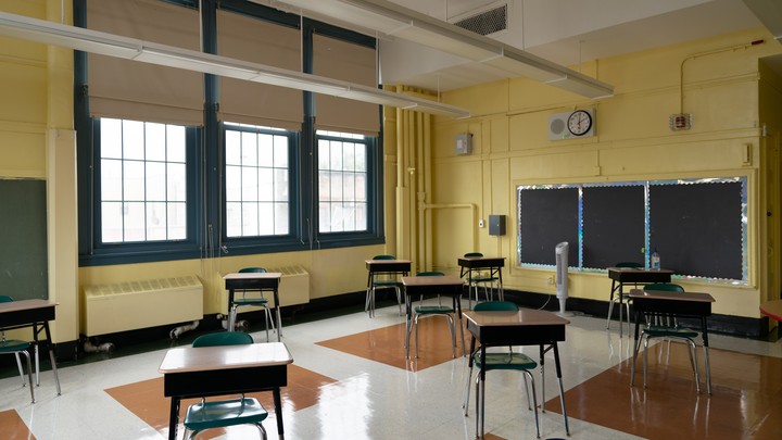 An empty classroom in Brooklyn.