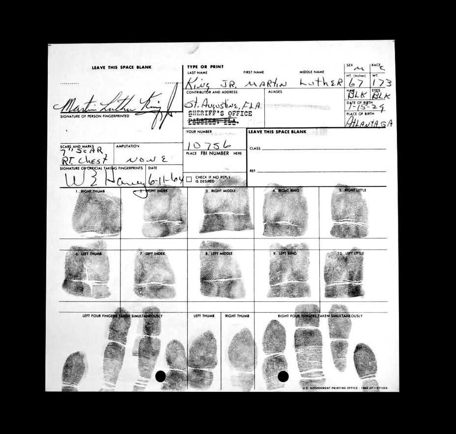 King's fingerprint record, 1964