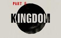 On an off-white background in small red lettering is says "Part 6" and below and centered in the frame is a black circle. Across the circle the word "kingdom" can be read in a mixture of black and white letters.