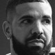 Close-up black and white photo of Drake