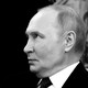 A black-and-white photo shows Putin in profile with a worried expression.