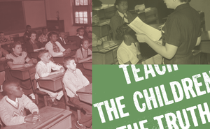 Students in classrooms and text reading "Teach the children the truth"