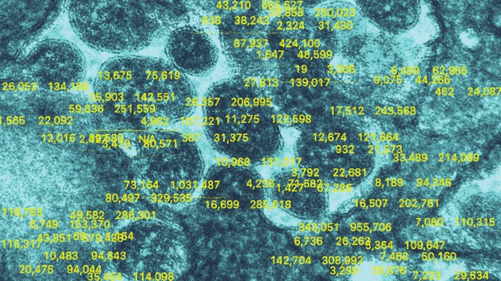 Illustration of test numbers on top of virus
