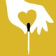Illustration of a heart-shaped hand holding a pipette against a yellow background