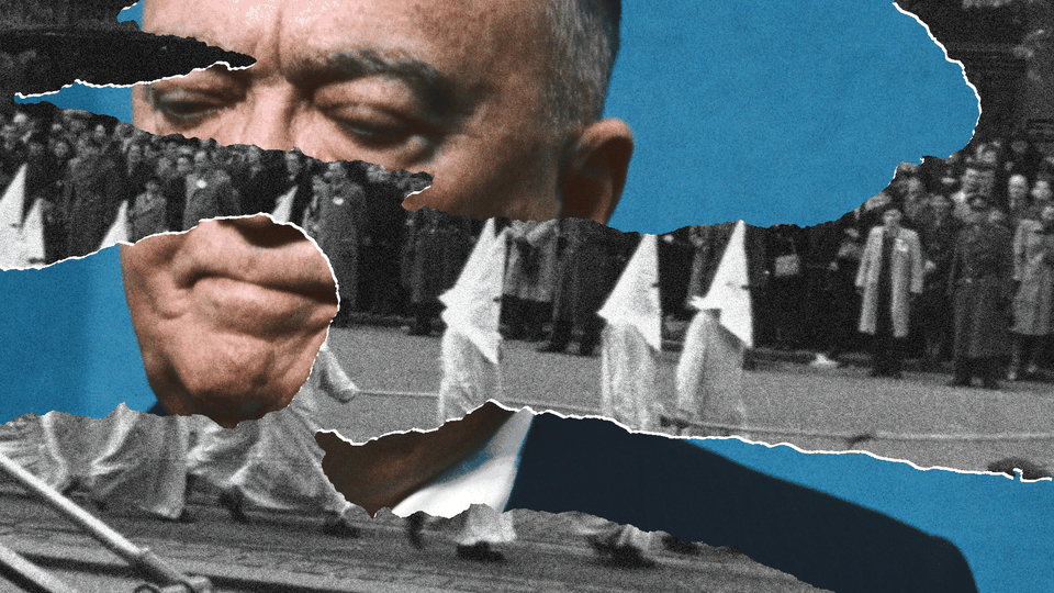 Composite image of J. Edgar Hoover and marching Klansmen