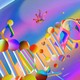 colorful illustration of a DNA helix with a man falling near it