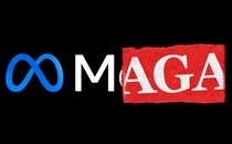 The Meta logo covered with red tape so that it reads "MAGA"