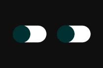 An animation of two eyes that look like switches; as they toggle, the background flips from light to dark