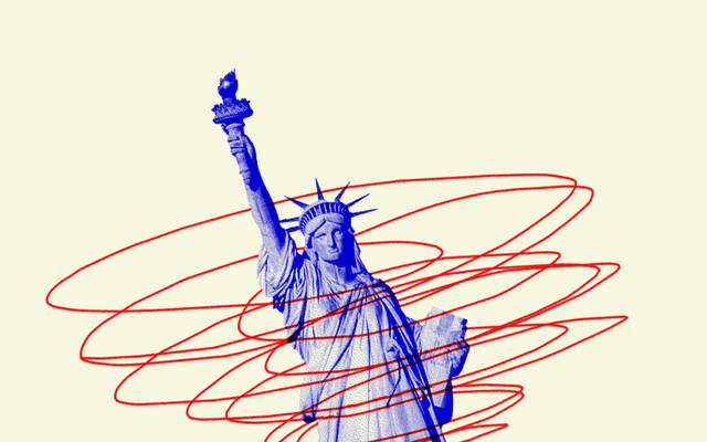 An illustration of the Statue of Liberty in a spiral