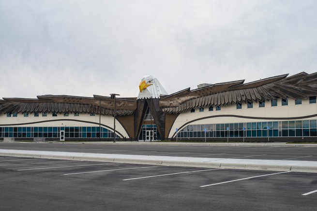 High School with an Eagle as part of the architecture