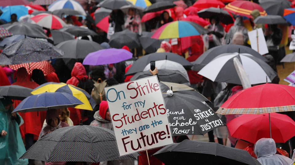 More than 30,000 teachers in the Los Angeles public school system held a rally at City Hall on January 14, 2019.