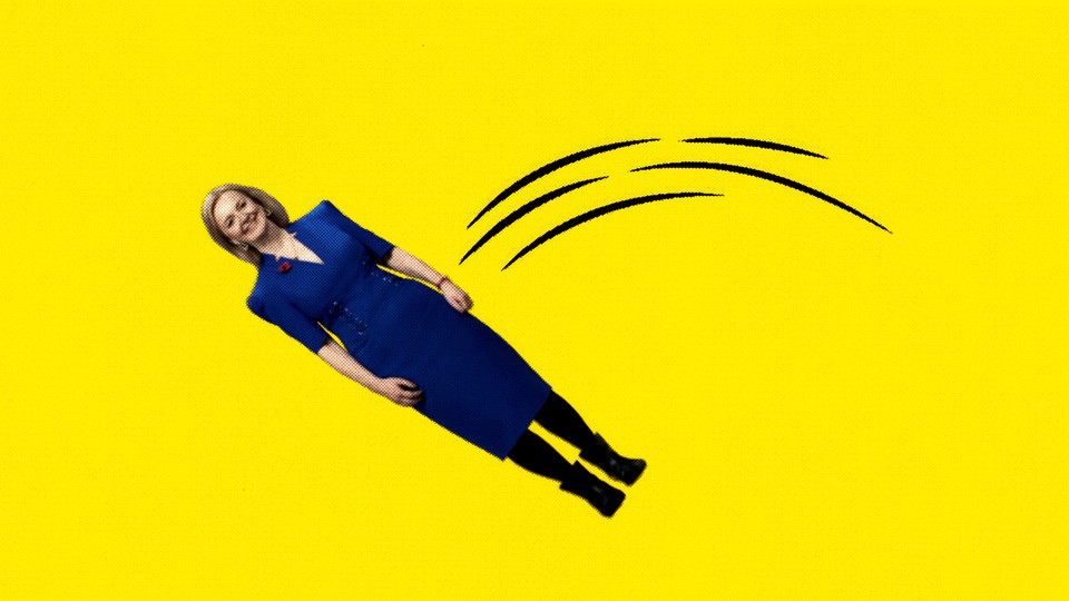 An illustration of British Prime Minister Liz Truss falling over