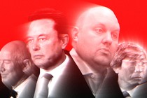 Photo illustration of Jeff Bezos, Elon Musk, Marc Andreessen, and Patrick Soon-Shiong