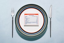 An image of a plate with a nutrition facts label in the middle