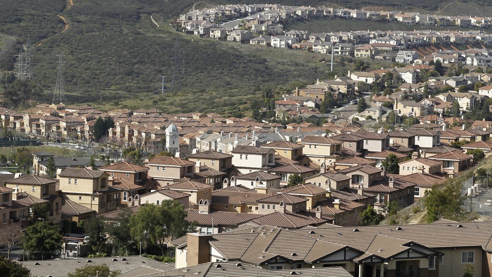 An aerial view of a suburban neighborhood