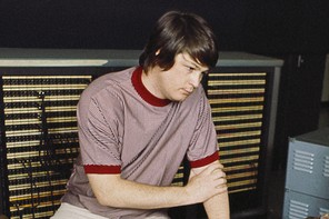 A color photograph of Brian Wilson in the studio