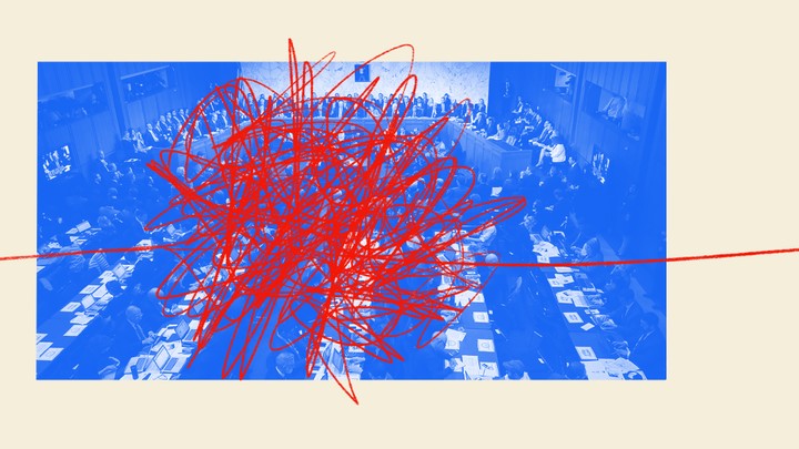 An illustration of Congress with red scribbles