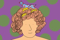 A bird nesting in a person's hair