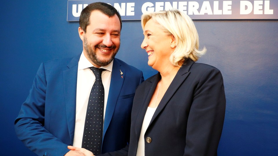 Matteo Salvini and Marine Le Pen meet in Rome in October 2018.