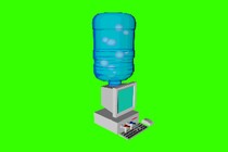 GIF of a water cooler attached to the top of an old desktop computer