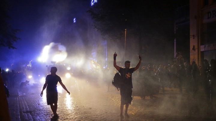 Police use water cannons against protesters on July 6, 2017.