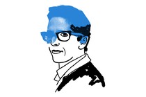 An illustration of Alison Bechdel slightly filled in with blue