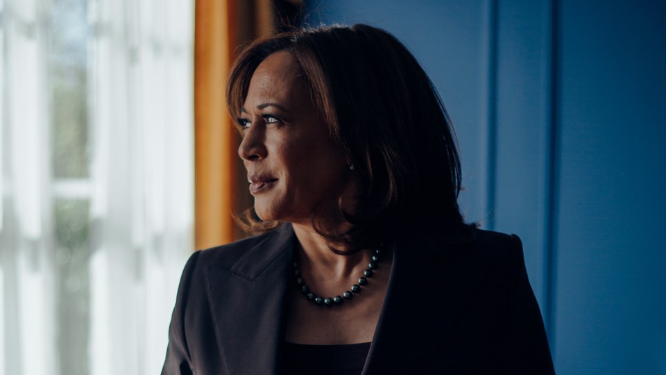 Senator Kamala Harris looking to her right