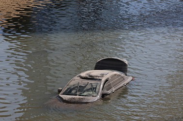 An abandoned vehicle floats in floodwater after a rainstorm in Dubai, United Arab Emirates.