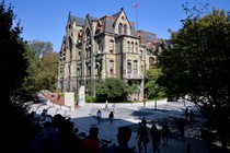 A tall building on a college campus